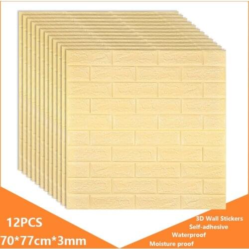 12pcs 3D Wall Stickers Self-adhesive Wallpaper Brick Panels Waterproof Living Kitchen TV Backdrop Decor Bedroom Room Decoration