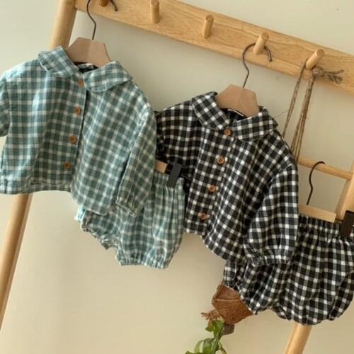 Baby Clothing Sets 2 pcs Girls Clothes Set Todder Girls Plaid Full Sleeve Shirt and Bloomer Fashion Toddler Girls Set
