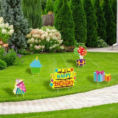 5pcs Happy Birthday Yard Sign with Plastic Stake Birthday Product Gift Waterpooof Lawn Sign Single Side Outdoor for Party Decor