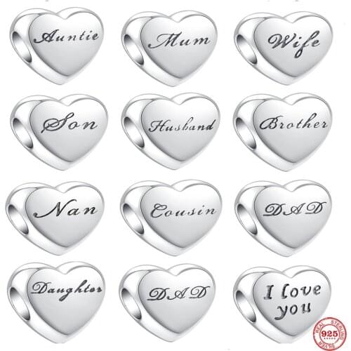 Accessories Heart I Love You Sister Mom Dad Wife Husband Bead Fit Pandora Original Bracelet Charms Beads For Women DIY Jewelry