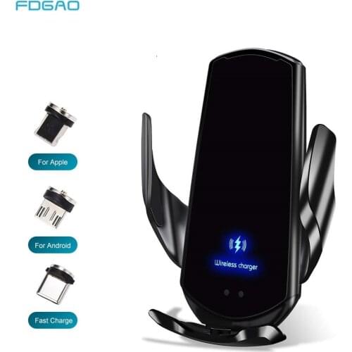 15W Qi Automatic Car Wireless Charger for iPhone 12 11 XS XR X 8 Samsung S21 S20 Magnetic USB Infrared Sensor Phone Holder Mount