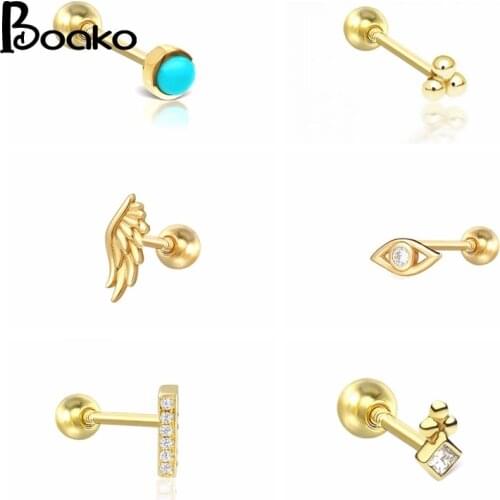 BOAKO Angel Wings 1Pcs 925 Sterling Silver Earrings For Women Stud Earrings Gold/Silver Jewelry Ear Piercing Mom Gift Серьги