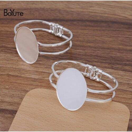 BoYuTe 5 Pieces 30*40MM Oval Cabochon Bangle Tray Silver Plated DIY Cuff Bangle