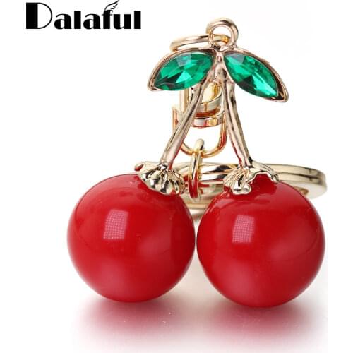 Exquisite Crystal Rhinestone Cute Fruit Female Bag Pendant Accessories Key Chain Ring Holder Red Cherry Keychain KeyringK401