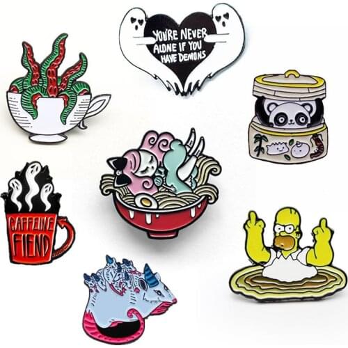 Cartoon pin Ghost teacup coffee cup Horror Hallowmas Badge mouse panda animal Enamel Brooch Denim Backpack Shirt Lapel Pin Gifts