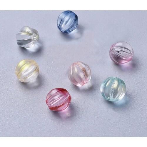200pcs Mix Color Transparent Glass Pumpkin Beads 10.5mm with Glitter Powder for jewelry making Bracelet Accessories,Hole:1mm