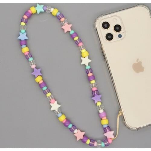 Mobile Beads Chain Telephone Strap Star Charm Acrylic Beaded Chains Phone Accessories 2021 Fashion Jewelry For Women