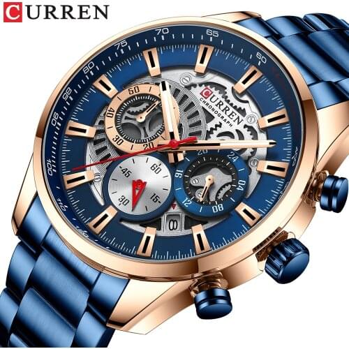 Curren Men Watches Top Brand Luxury Business Waterproof Chronograph Male Watches Blue Sport Watch For Men Relogio Masculino 2021