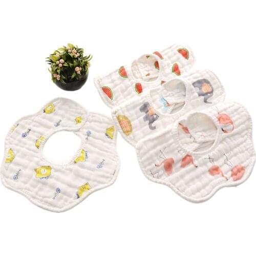 Baby Bib 8 Layer of Gauze Washed Petals Rotatable Cotton Waterproof Anti-Dirty Muslin Baby Feeding Bibs and Saliva
