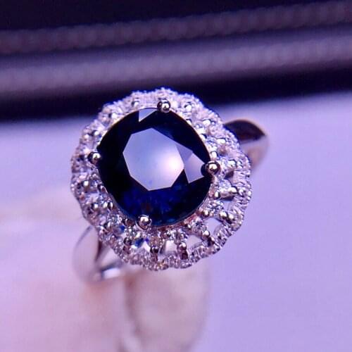 E324 Blue Sapphire Ring 2.8ct Real Pure 18 K Natural Unheat Blue Sapphire Gemstone Diamonds Stone Female Ring