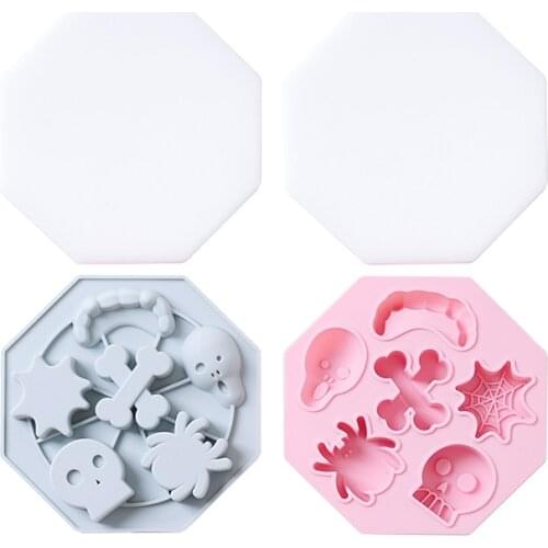 Baking Mold Funny Skull Silicone Cake Mould with Cover Chocolate DIY Baking Cake Mold for Halloween Ice Cube Tray with Lid