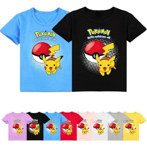 Boys Girls Kids Tshirt Summer New Pikachu Pokemon Short Fashion Anime Casual Cartoon Printing T-shirt Kids Clothes Tee
