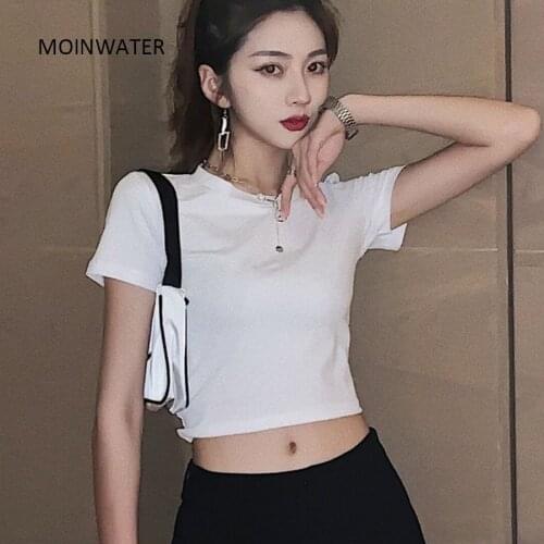 MOINWATER Women New Short Style T-shirts Female Sexy Black White Tees Lady High Elasticity Summer Tops MT21022