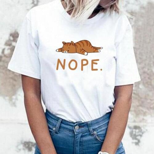 Funny Print T Shirt Women Tops Casual Short Sleeve Fashion Summer Tee Shirt Femme Nope Cat Cartoon Harajuku Shirt Camiseta Mujer