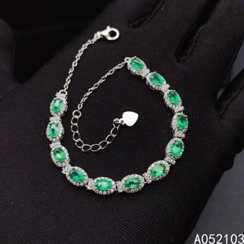 KJJEAXCMY fine jewelry 925 sterling silver inlaid natural emerald luxury fashion Chinese style women hand bracelet support test