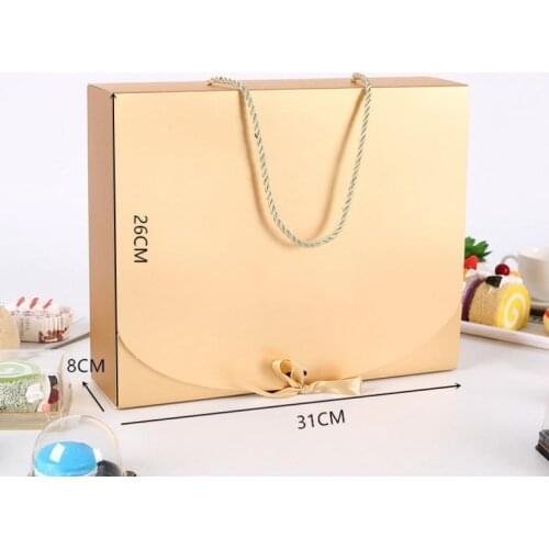 100pcs 31cmx26cmx8cm Large Gold Gift Box With Rope Scarf clothing Packaging Color Paper Box with ribbon Underwear packing box SN