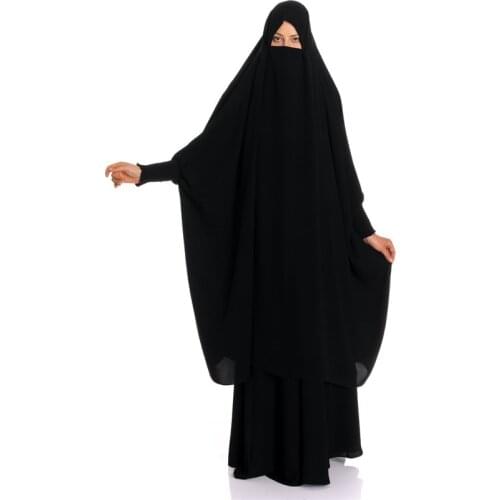 Suit Muslim dress women long Top Solid Islamic clothing headscarf dresses headscarf Moroccan Kaftan black Car Concubine