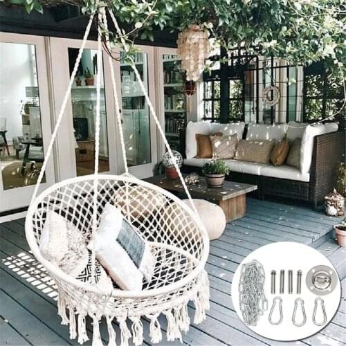 Nordic Style Round Hammock Outdoor Indoor Dormitory Bedroom Hanging For Child Adult Swinging Single Hammock White