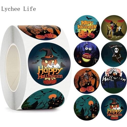 Lychee Life Halloween Stickers Candy Bags Sticker Pumpkin Labels Stickers Paper Seal Labels Ghost Scrapbooking Labels
