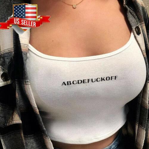 Meihuida Fashion Sexy Women Ladies White Sleeveless Strappy Knitted Crop Top Vest Summer Letters Print Skinny Stretchy Short Top