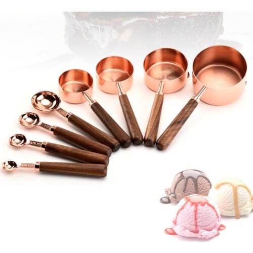 4pcs Stainless Steel Measuring Cup Kitchen Measuring Spoon Scoop With Walnut Wood Handle Kitchen Bar Baking Measuring Tools