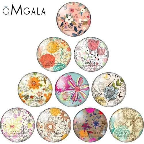 Fashion Spring Flowers Art Drawings Patterns 12mm/16mm/18mm/20mm/25mm Round photo glass cabochon demo flat back Making findings
