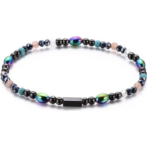 Fashion Multicolor Rhinestone Magnetic Anklet for Women Men Hematite Acrylic Beads Stone Foot Jewelry Gifts