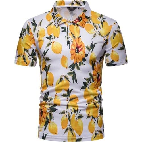 Mens Beach Style Print Short Sleeve T-Shirt Lapel Short Sleeve Trend T-Shirt Mens Clothing M-XXL
