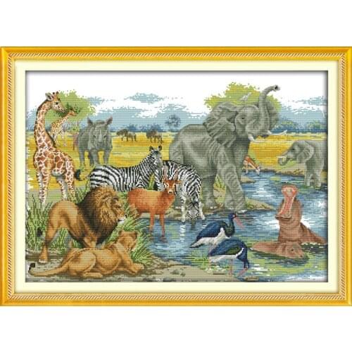 Animal World Cartoon Cross Stitch Kit 14CT White Canvas 11CT Accurate Printed Embroidery DIY Handmade Needle Work Home Decor