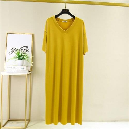 Summer Modal Sleepwear Home Dress V-neck Lady Nightgown Loose Sleepshirts Casual Nightdress Long Lingerie Robe Lounge Night Wear