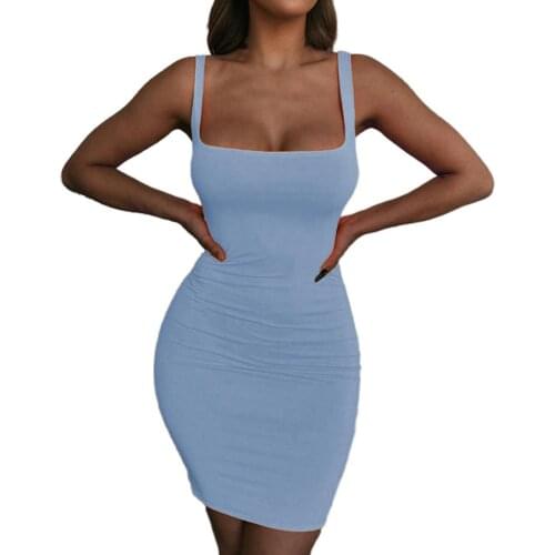 Bodycon Dress Square Neck High Stretchy Summer Autumn Slim Solid Color Sling Party dresses Clubwear Womens Clothing 2021 xl