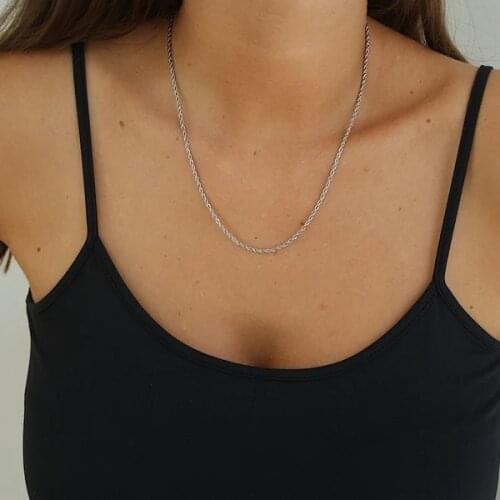 2mm Steel Color Stainless Steel Chain Necklaces Twisted twist chain necklace fashion jewelry for women
