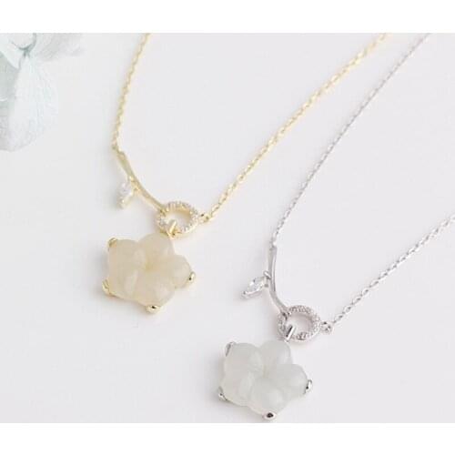 Sterling Silver Real 925 Necklaces Women Chains Vintage Jewelry Pendants Undefined Fashion Luxury Hetian Jade Natural Flower
