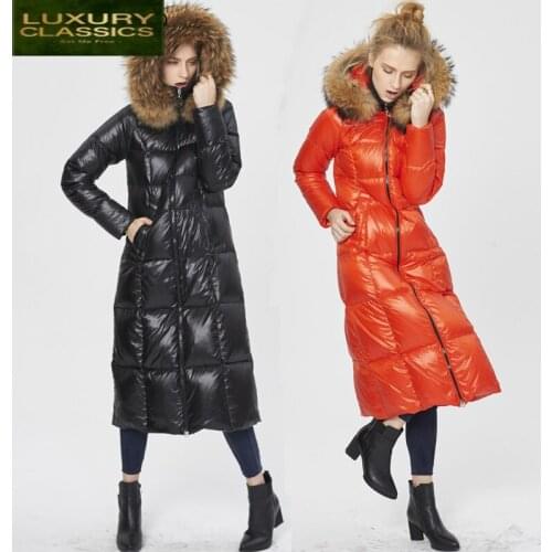 Warm Winter Coat Thick Women Clothes 2021 Streetwear 95% Duck Down Jacket Large Raccoon Fur Hooded Ladies Long Coat V1688