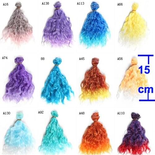 Thick doll hair 15cm heat resistant woollen curly colorful doll wigs hair for 1/3 1/4 1/6 BJD