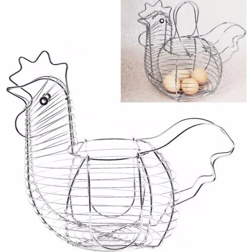 1PC Chicken Egg Holders Hen Shaped Chicken Egg Wire Chicken Storage Display Baskets Holders Rack Silver Kitchen Accessories