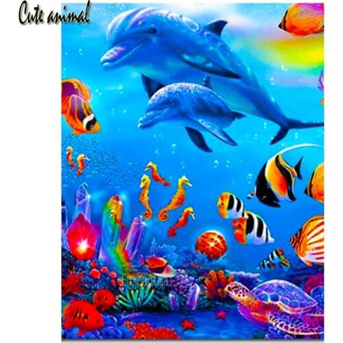 Full Drill Square Diamond Painting Dolphin fish turtle animal Diamond Embroidery Cross Stitch round drill Decorations Home decor