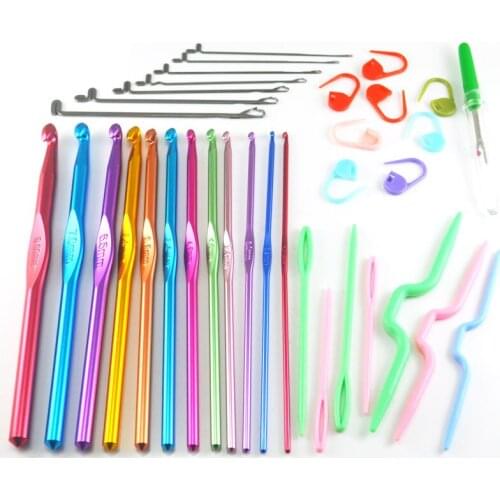 Full Set Knitting Tools Aluminum Knitting Needles Crochet Hook Crooked Needles Marker Hand Crochet Knitting Weave Craft Tools