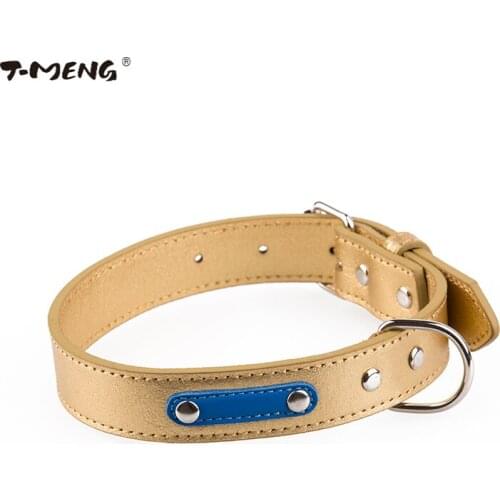 T-MENG Personalized Name Solid Color Real Leather Dog Collar Neck Strap Size M L Adjustable Pet Collars For Small And Large Dogs