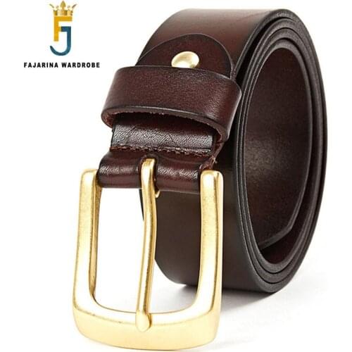 FAJARINA Fashion Class Design Solid Brass Pin Buckle Belt Mens Retro Pure Cow Skin Leather Belts for Men 3.8cm Width N17FJ349