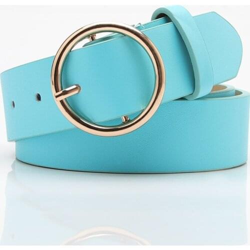 Gold Round Buckle Belts For Girls Ladis Hot Casual Jeans Belt Women Leather Pin Buckle Luxury Strap Simple Retro Belt For Woman