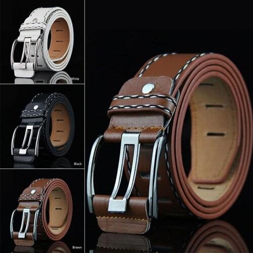 Unisex Pu Leather Belt Adjustable Black Belts Womens Vintage Decorative Strap Mens Metal Buckle Waistband For Jeans