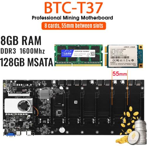 Riserless mining motherboard 8 GPU Bitcoin Crypto Etherum Mining with 128GB MSATA SSD DDR3 8GB 1600MHZ RAM SET