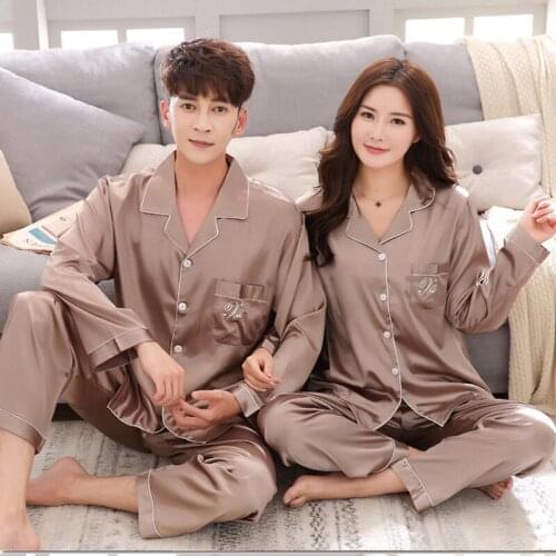 Luxury 2PCS Pajama Set Silky Satin Pajamas Sets Couple Sleepwear Family Pijama Lover Night Suit Men & Women Casual Home Clothes