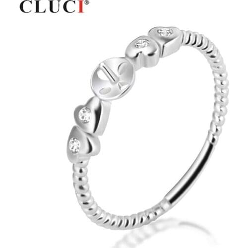 CLUCI Silver 925 Love Heart Pearl Ring Mounting Jewelry for Women Engagement 925 Sterling Silver Zircon Jewelry Rings SR1070SB