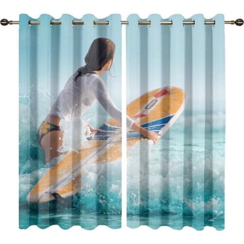 Customized Surfing Print Windows Curtains for Living Room Kids Bedroom Decorative Kitchen Drapes Window Treatments Dropship