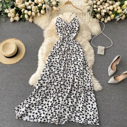 SINGREINY Women Strap Floral Dress French Sexy V Neck Backless Sleeveless Dresses Summer Off Shoulder A-line Beach Long Dress