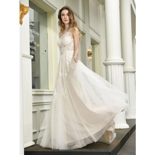 Bridal Dress 2020 One Shoulder Sleeveless Buttons Bridal Dresses With Train