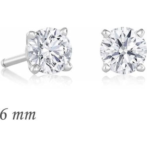 Tevuli 925 Sterling Silver Round Solitaire Zircon Earrings-6mm