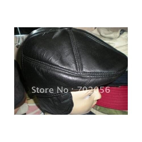 Thick winter Beret Real Leather Cap Hat with Neck and Ear warmer 5pcs/lot #2276